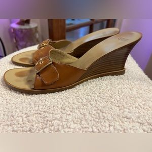 Coach Cognac leather wedge sandals size 8.5
